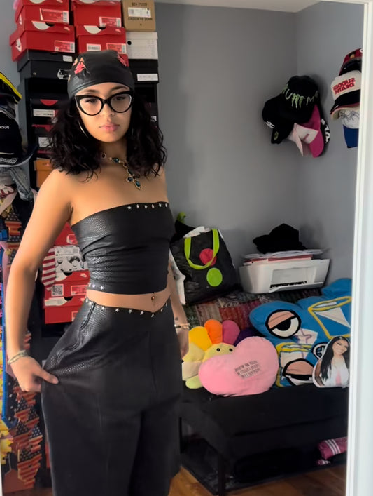 Black snakeskin crop